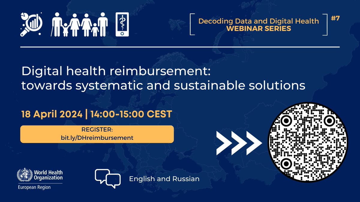 Reimbursing healthcare providers for #DigitalHealth is 🔑 to promoting access to technology & reducing costs. On 18 April, we will host a webinar to explore how digital health can be integrated in a financially sustainable way. Learn more and register: who.int/europe/news-ro…