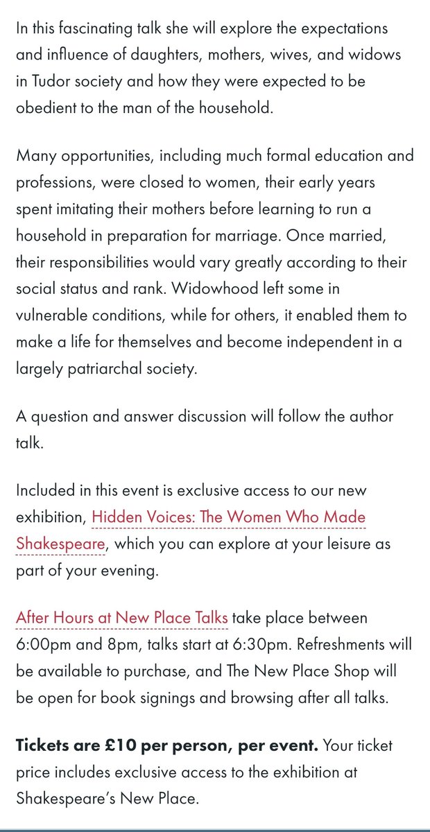 In four weeks' time, I'll be at New Place @ShakespeareBT to talk about Women's Lives in the Tudor Era. Tickets include entry to the new exhibition. My book will be available for signing & and purchase, but if you have a copy already, bring it along, I'm happy to add my scribble!