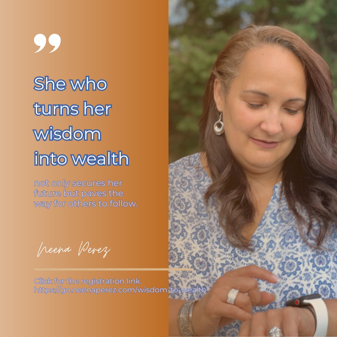 Don't miss out! May 29,30 & 31, 2024 | 2 pm to 5 pm CST– join us for the 'Wisdom To Wealth Roadmap' Virtual Event. 

#coach #neenaperez #womenleaders #womenentrepreneurs #womeninbusiness #guidedbywisdom #empoweredwealth #empoweredwisdom #wealthtransformers