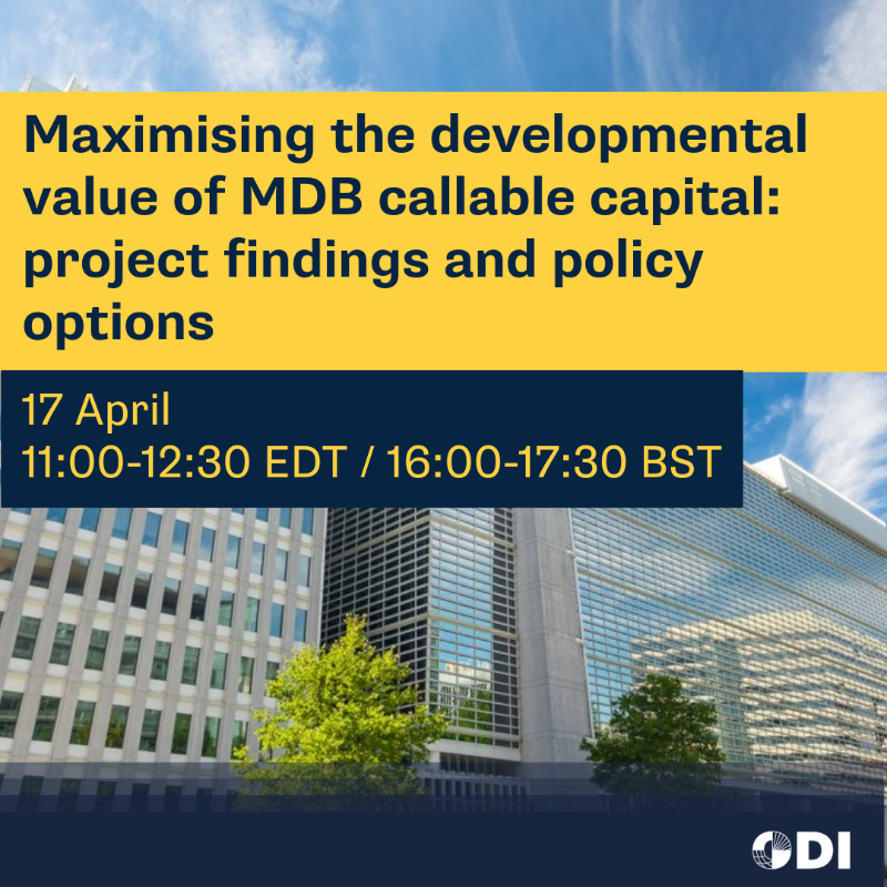 ODI_Global's tweet photo. Final few days to register for ODI Day at the #SpringMeetings! ⏰

Join us and a brilliant line-up of speakers on 17 April – in Washington, D.C. or online – for a series of events about some of the most urgent development finance challenges of our time.
