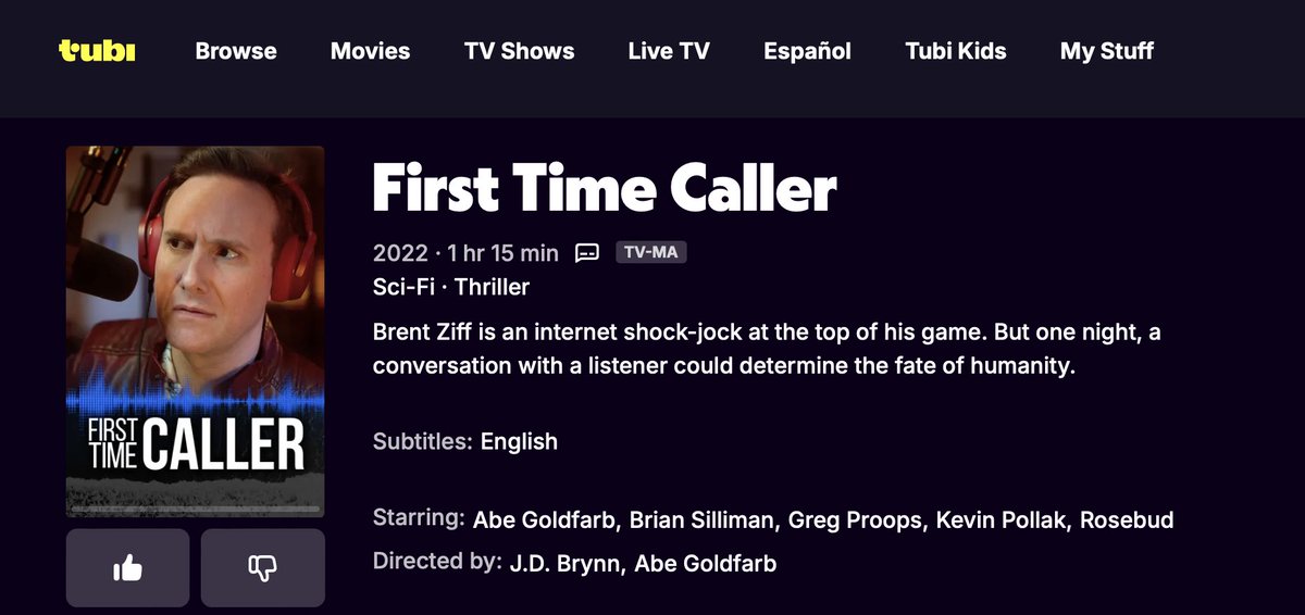 FIRST TIME CALLER - a movie I wrote based on a fiction podcast I wrote - hits streaming today! Head on over to Tubi to watch it literally this minute instead of working at your job. It's only 75 minutes, you can totally get away with it.