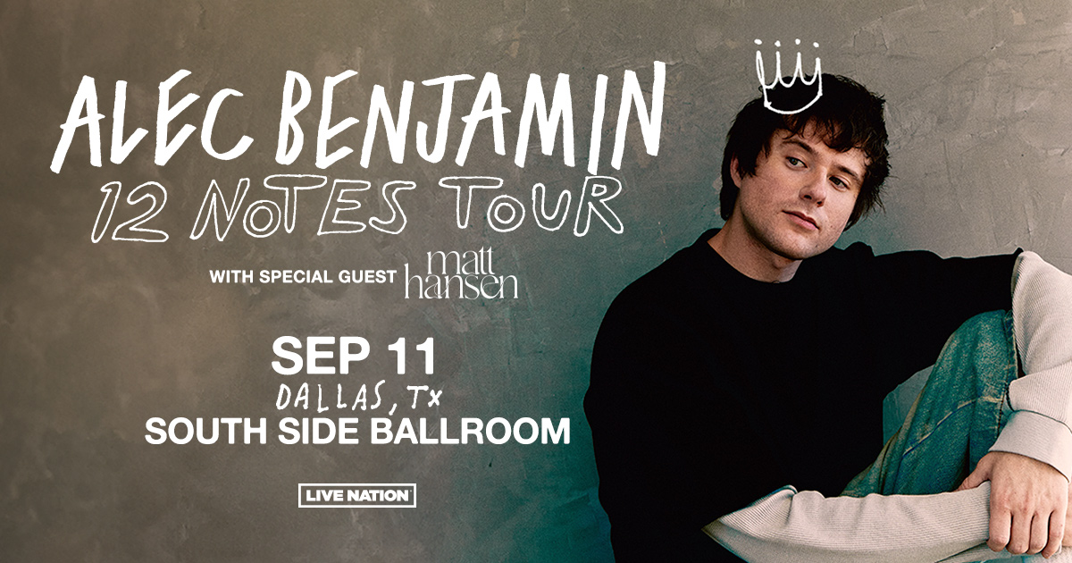 GET EXCITED! Alec Benjamin is heading your way with special guest Matt Hansen for his 12 NOTES TOUR! Tickets on sale now! Tickets: bit.ly/3VUintN