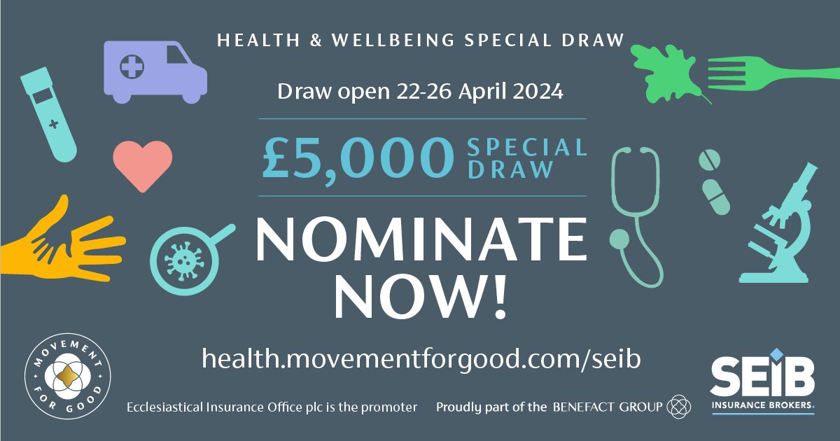 📣Attention all health and wellbeing charity supporters! It's time to nominate in @benefactgroup's #MovementForGood Health and Wellbeing £5k special draw🏆 Visit health.movementforgood.com/seib to cast your vote 22nd - 26th April. T&Cs:health.movementforgood.com/files/health-m…