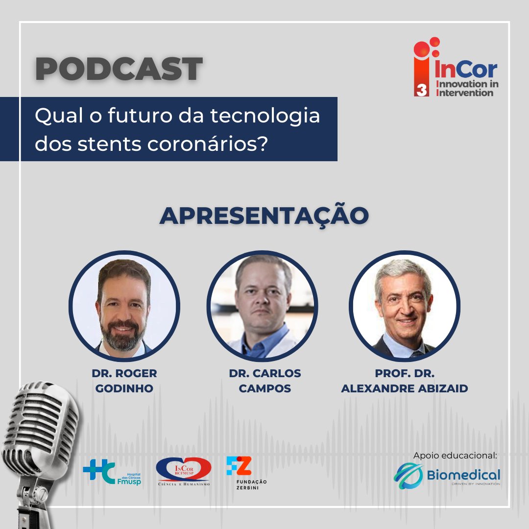 Qual o futuro da tecnologia dos #stentscoronários? Dr.
<a href="/Roggg8/">Roger Godinho, MD, PhD</a>, Dr. Carlos Campos e o Prof. <a href="/DrAlexandreAbiz/">Dr. AlexandreAbizaid</a> falam sobre o assunto no novo episódio do #PodcastTripleI.

Ouça o conteúdo na íntegra: open.spotify.com/episode/3TgXSE…