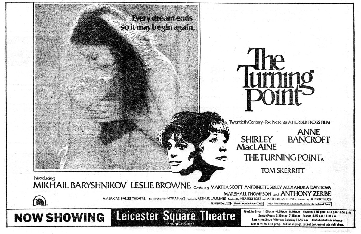 THE TURNING POINT, starring Shirley MacLaine and Anne Bancroft, held its Royal Charity Premiere in London at the Leicester Square Theatre on this day April 12th, 1978..