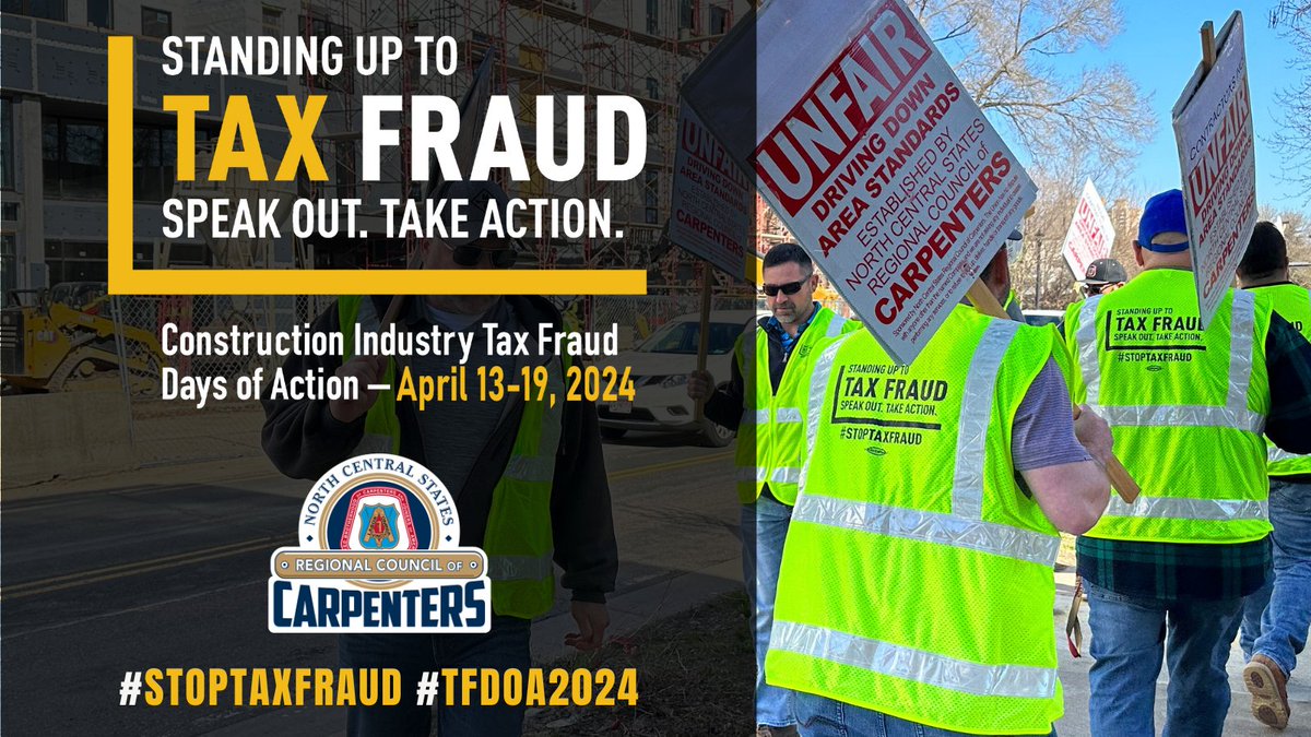 In 2021, $10 billion was lost to construction industry tax fraud. We use this week to raise awareness and work to end wage theft in our industry. Check back here to see what actions we are taking as a regional council. stoptaxfraud.net #stoptaxfraud #TFDoA2024