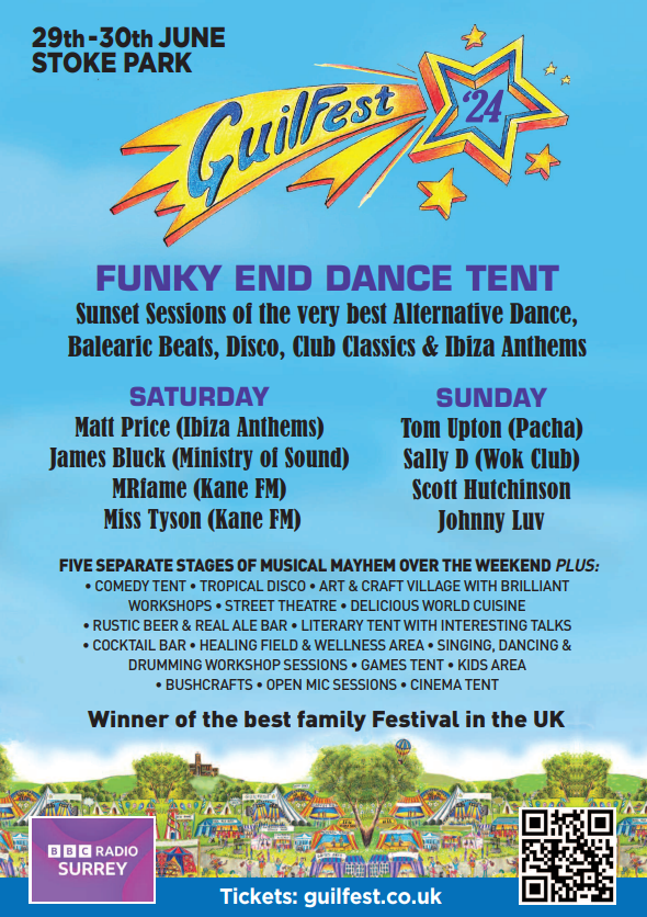 🪩You asked and we listened…The Funky End Dance Tent returns to Stoke Park for GuilFest 2024!!🪩 In the latest addition to the festival immerse yourself in the Sunset Sessions; the very best Alternative Dance, Balearic Beats, Disco, Club Classics & Ibiza Anthems in our Funky End…