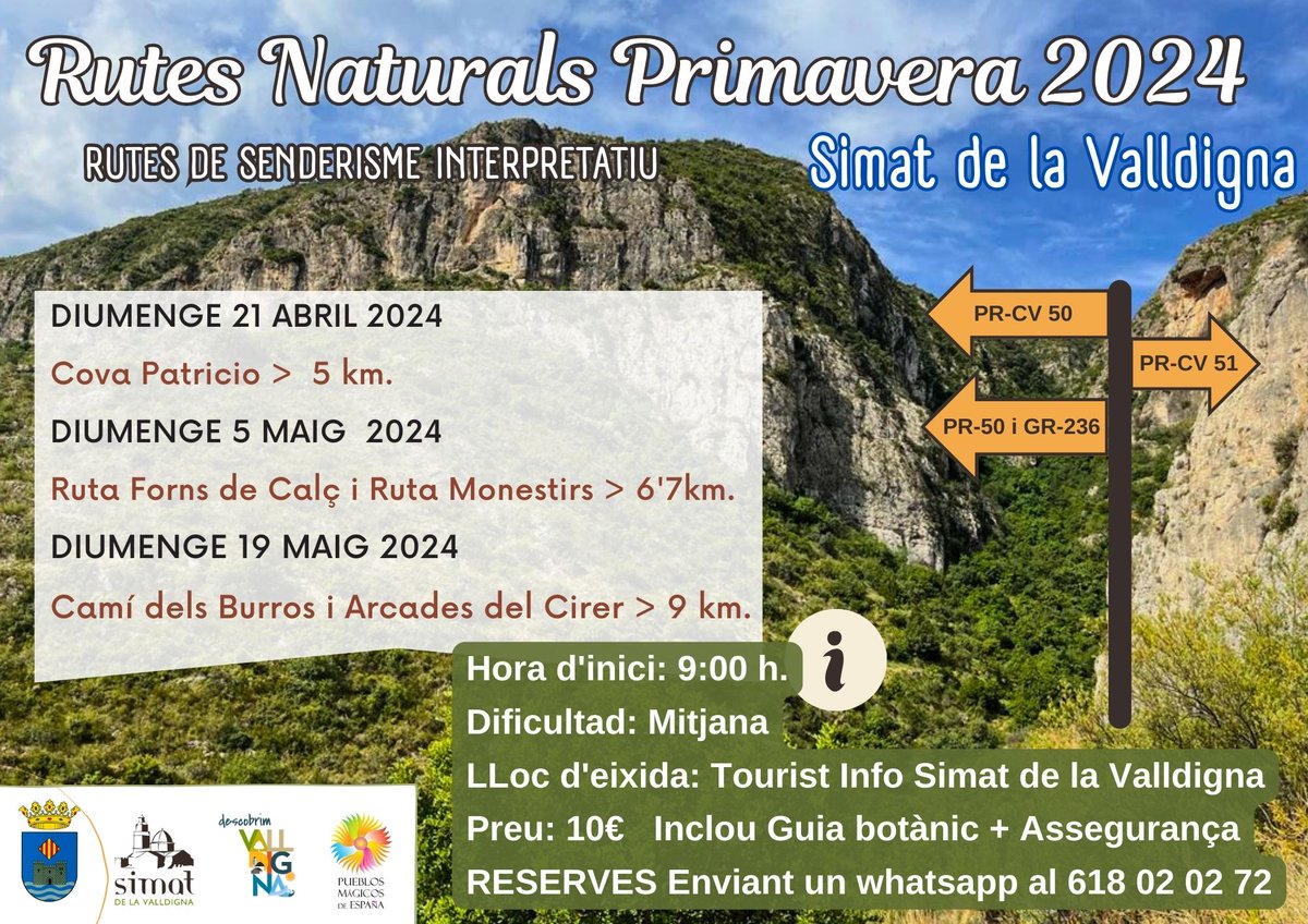 TurismeSimat's tweet image. 𝐑𝐮𝐭𝐚𝐬 𝐍𝐚𝐭𝐮𝐫𝐚𝐥𝐞𝐬 𝐩𝐨𝐫 𝐒𝐢𝐦𝐚𝐭 𝐝𝐞 𝐥𝐚 𝐕𝐚𝐥𝐥𝐝𝐢𝐠𝐧𝐚 𝐝𝐞 𝐒𝐞𝐧𝐝𝐞𝐫𝐢𝐬𝐦𝐨 𝐈𝐧𝐭𝐞𝐫𝐩𝐫𝐞𝐭𝐚𝐭𝐢𝐯𝐨. Acompañadnos a disfrutar de nuestra naturaleza recorriendo las montañas y descubriendo las plantas y el paisaje con un guía botánico.