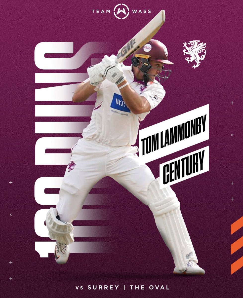 Congratulations @TomLammonby 7th first class century 💯 100 runs off 133 balls, top class 👏 @CountyChamp @SomersetCCC
