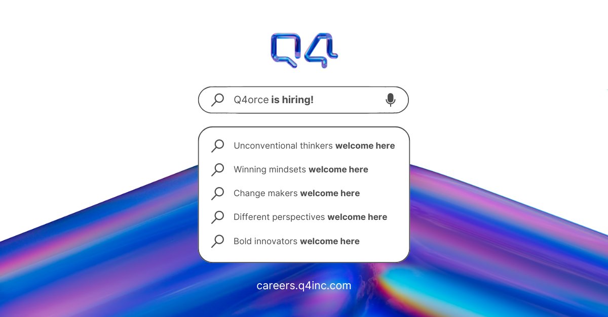 🚀 We're hiring! Join Q4orce and let's make an impact together. We have open positions in Sales Development, Client Activations, and Demand Generation. Visit our careers page to learn more and share with your network: ➡ careers.q4inc.com/overview/defau… #WereHiring #GreatPlaceToWork