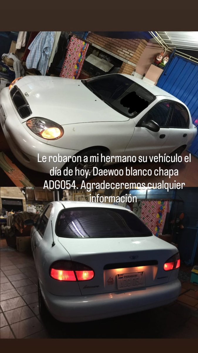 Esta mañana robaron el auto de mi sobrino💔💔barrio Ycua sati 😔sobre la calle Belgica casi lillo estaba😭si nos pueden dar una mano🙏🏻🙏🏻0986550894 @Bibilando @Telefuturo @sntcanal9