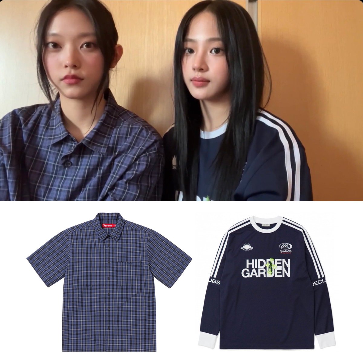 240412 Phoning Live Supreme Loose Fit Mini Plaid S/S Shirt $128 SPADECLUBSEOUL SCS Foot Ball T-Shirt ₩75,000 #NewJeans #뉴진스 #Haerin #해린 #Minji #민지