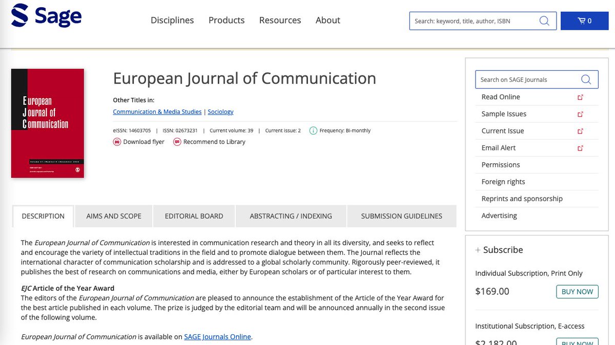 🎉 Calling early career researchers presenting at ECC2024! The European Journal of Communication sponsors a €1,500 Best Paper Award! Eligibility: Up to 3 years post-grad, ECC acceptance, ECREA membership. Submit by May 31! Details: ecrea.eu/news/13341210 #ECREA #ECC