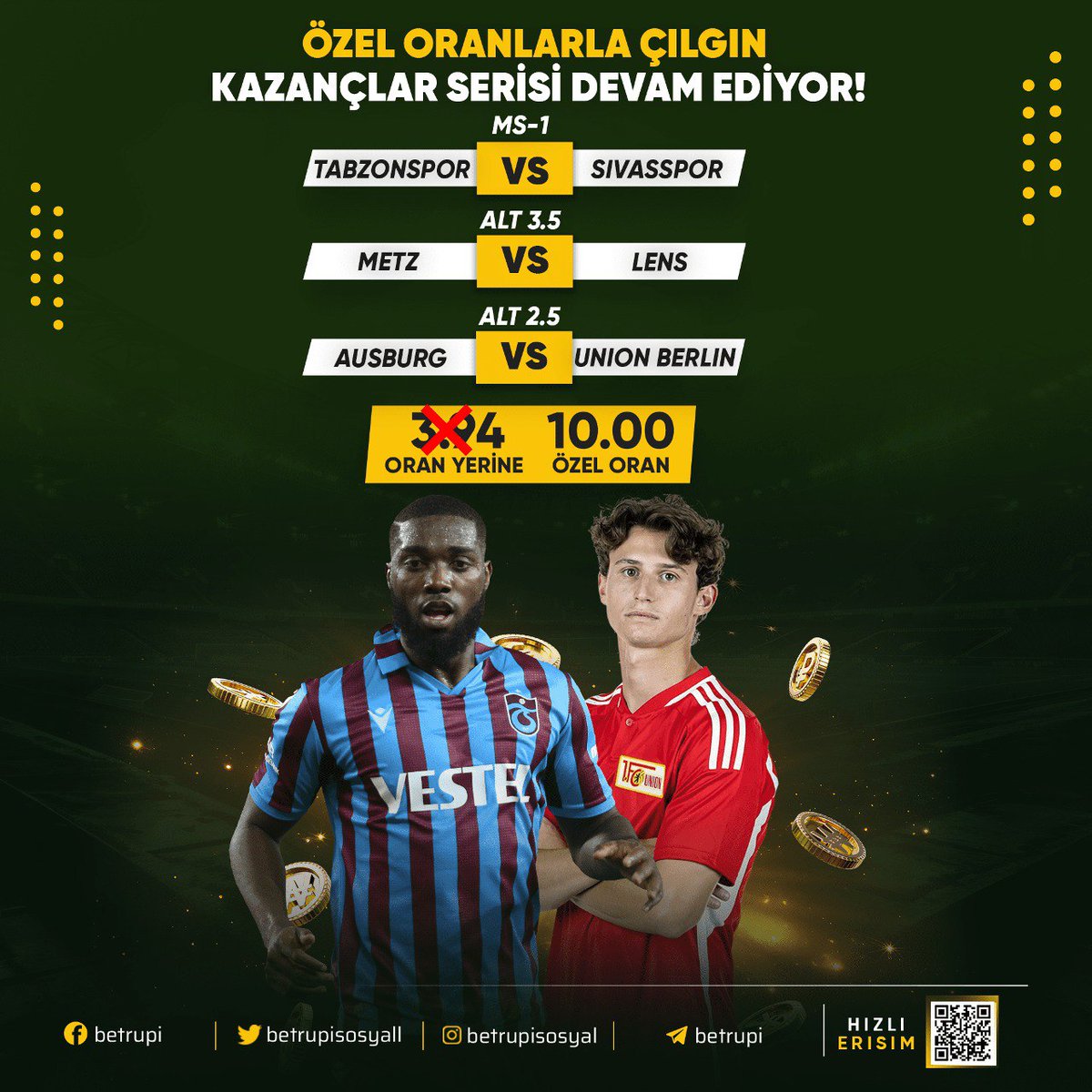 👑 Betrupi'de Özel Oranlara Çılgın Kazançlar Serisi Hız Kesmeden Devam Ediyor 🔥 🏟 Trabzonspor-Sivasspor: Ms-1 🏟 Metz-Lens: Alt 3.5 🏟️ Ausburg-Union Berlin Alt 2.5 🔥🔥🔥 10 Oran 🔥🔥🔥 📲Betrupi Giriş t2m.io/x2Rupi