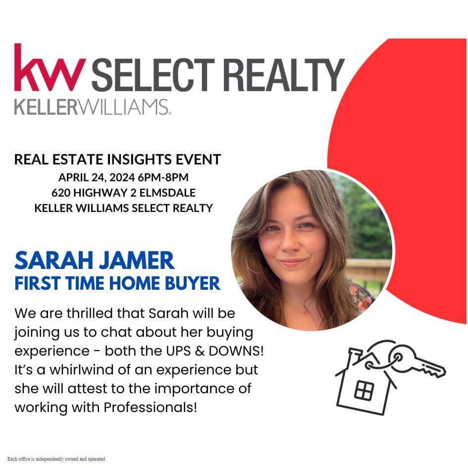 🔥 OK FB people.....RSVP here....now! ✔️ Sarah Jamer is IN THE HOUSE! 🏡🌳 Join us April 24 to hear Sarah's exerience when she purchased her very first home! The emotions, the fears, the smiles 😆, the bliss....they are all REAL! #askshellyfirst #kwselect #homesweethome