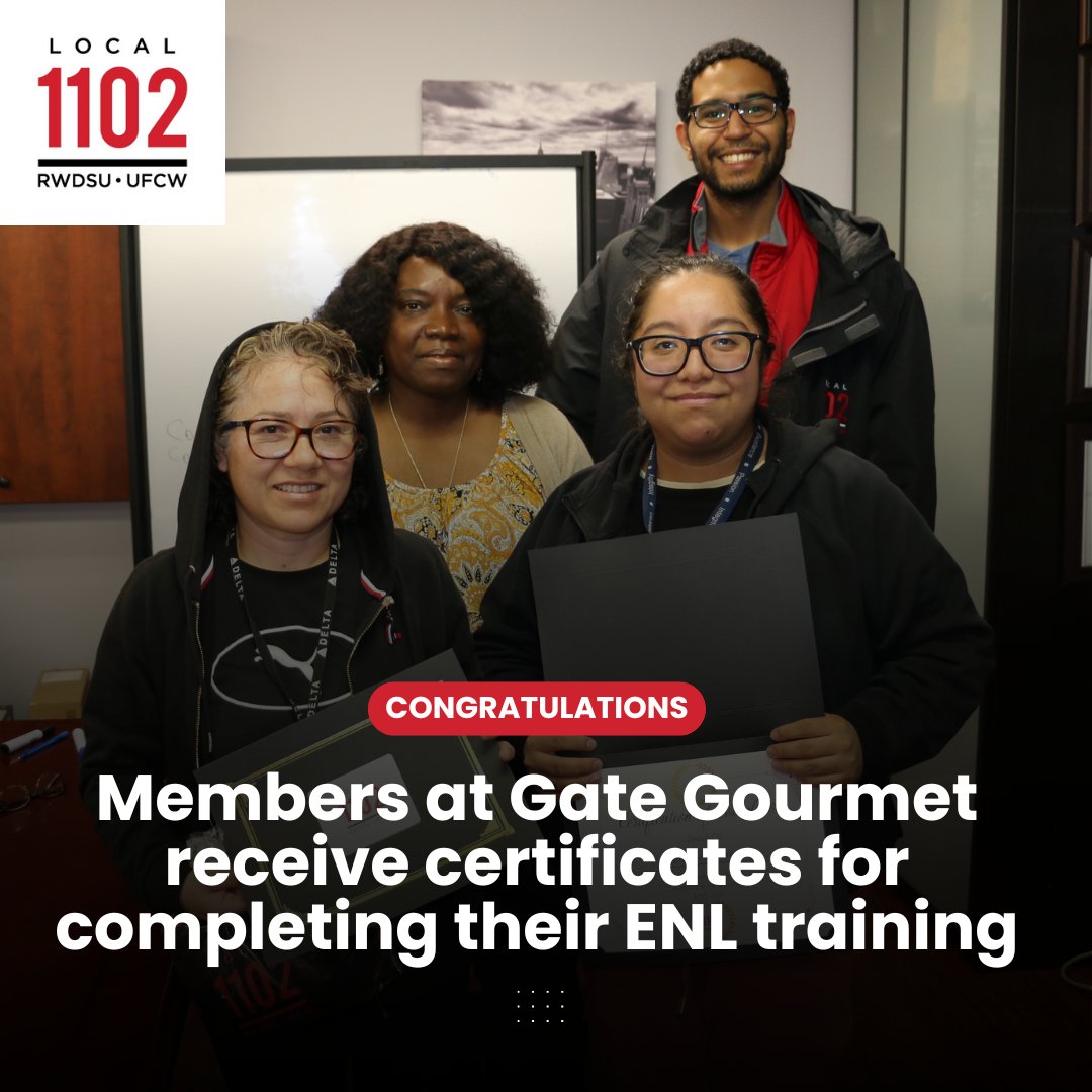 We recently visited Local 1102 members at Gate Gourmet on the final day of their ENL training. We presented them each with a certificate to congratulate them on their hard work. Together we make a difference. #1U