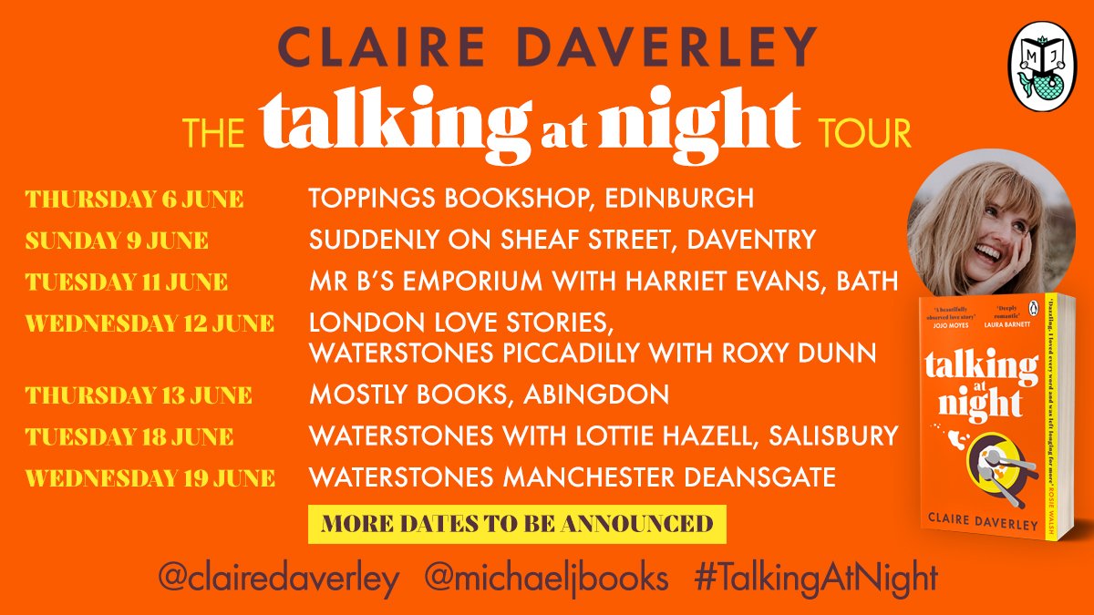 Who's got a ticket to see @ClaireDaverley in conversation for the #TalkingAtNight book tour this Summer? 🧡 #OneDay and #NormalPeople fans, this one is for you! It's easy to escape into Will & Rosie's will-they-won't-they love story and Claire's gorgeous lyrical writing...📚