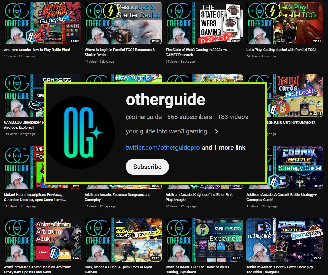 It's been ~9 months since I started putting over 180+ daily web3 gaming videos on: - 🍌@yugalabs, @OthersideMeta, @MutantHounds - 🧙‍♂️@forgottenrunes & @RuniverseGame - 🚀all the games in the @arbitrum arcade - 🪐@Wanderers, @CrittersCult and more! Never been more excited to…
