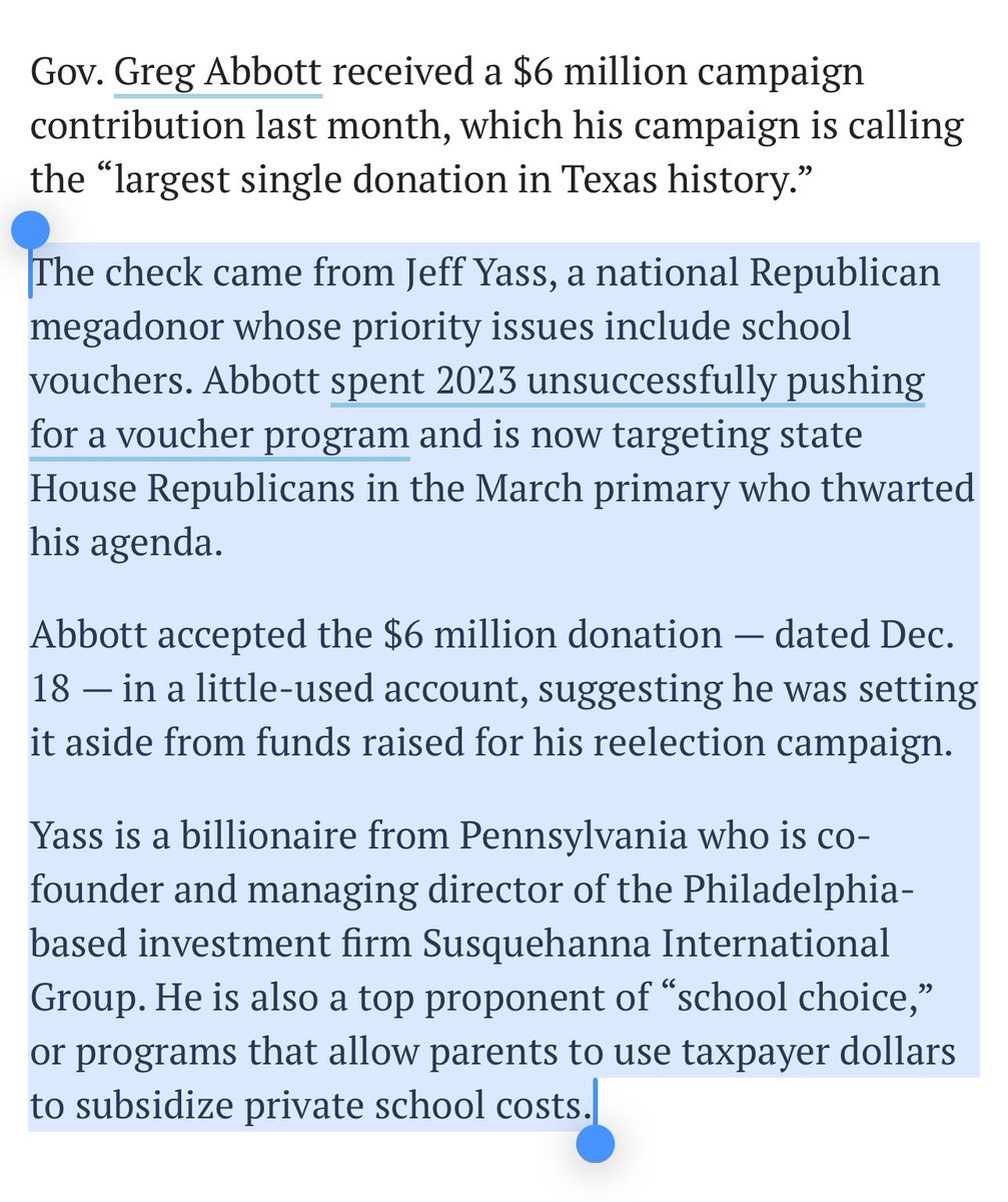 Remember Jeff Yass isn’t just splurging in his home state of Pennsylvania. He’s also dropping millions here in Texas to defund our public schools.