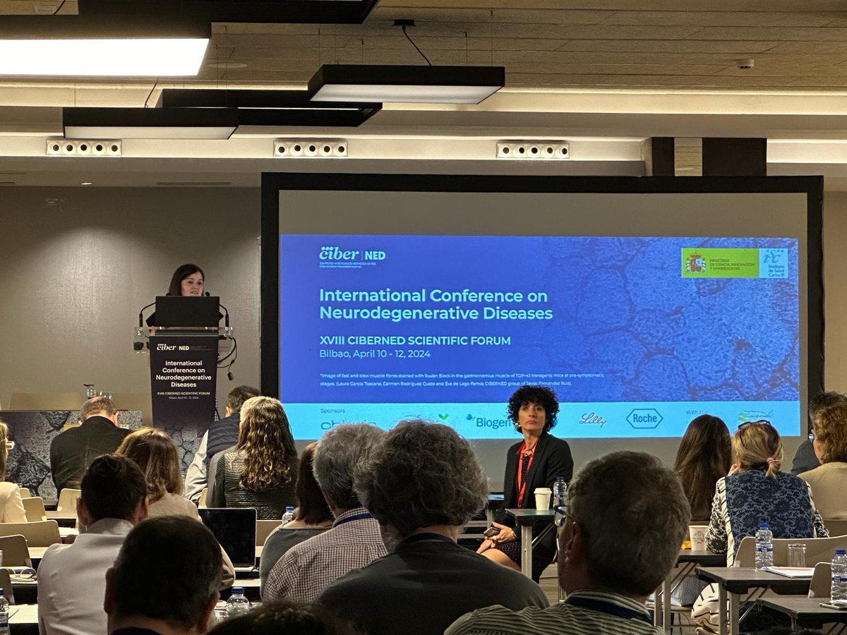 The International Conference on #NeurodegenerativeDiseases  held in the context of the XVIII @ciberned Scientific Forum has been taking place these days in Bilbao (Spain) 🔴⚪

Here is Dr Cortés during her talk on #MyastheniaGravis 

@HospitalSantPau
@neurosantpau