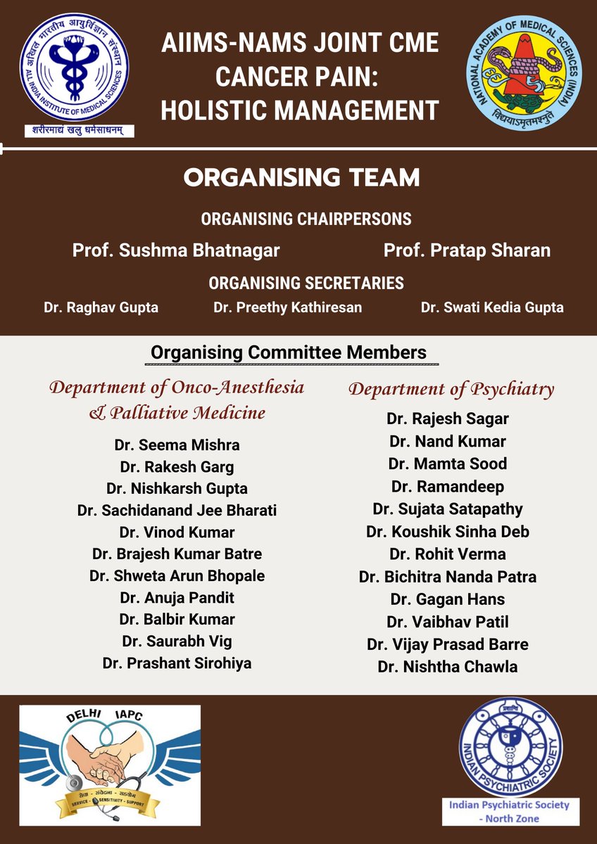AIIMS NAMS Joint CME on Cancer Pain (@cancerpaincme) on Twitter photo Want to know more about holistic management of Cancer Pain ? Learn from the experts ! Register today for the <a href="/aiims_newdelhi/">AIIMS, New Delhi 🇮🇳</a> and <a href="/Nams_India/">National Academy of Medical Sciences</a> Joint CME!
cancerpaincme.com/registration-d…
<a href="/I_Ps_y/">Pratap Sharan</a> <a href="/sushmabhatnag13/">sushma bhatnagar</a> <a href="/rsjg88/">Dr Raghav Gupta</a> <a href="/Dr_Preethy_K/">Preethy Kathiresan</a> <a href="/SwatiKedia_G/">Swati Kedia Gupta</a> <a href="/SiddharthPsy/">Siddharth Sarkar</a> <a href="/drrvrao/">Ravindra Rao</a> <a href="/iapcsecretary/">Indian Association of Palliative Care</a> Want to know more about holistic management of Cancer Pain ? Learn from the experts ! Register today for the <a href="/aiims_newdelhi/">AIIMS, New Delhi 🇮🇳</a> and <a href="/Nams_India/">National Academy of Medical Sciences</a> Joint CME!
cancerpaincme.com/registration-d…
<a href="/I_Ps_y/">Pratap Sharan</a> <a href="/sushmabhatnag13/">sushma bhatnagar</a> <a href="/rsjg88/">Dr Raghav Gupta</a> <a href="/Dr_Preethy_K/">Preethy Kathiresan</a> <a href="/SwatiKedia_G/">Swati Kedia Gupta</a> <a href="/SiddharthPsy/">Siddharth Sarkar</a> <a href="/drrvrao/">Ravindra Rao</a> <a href="/iapcsecretary/">Indian Association of Palliative Care</a>