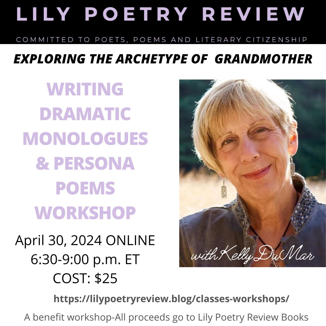 I'm excited to offer a #writingworkshop to benefit @PoetryLily  Poetry Review Books, in honor of National Poetry Month April 30, 2024. I'll lead you in a writing generative process to explore the archetype of GRANDMOTHER. Zoom Event, 6:30-9:00 p.m. ET lilypoetryreview.blog/classes-worksh…