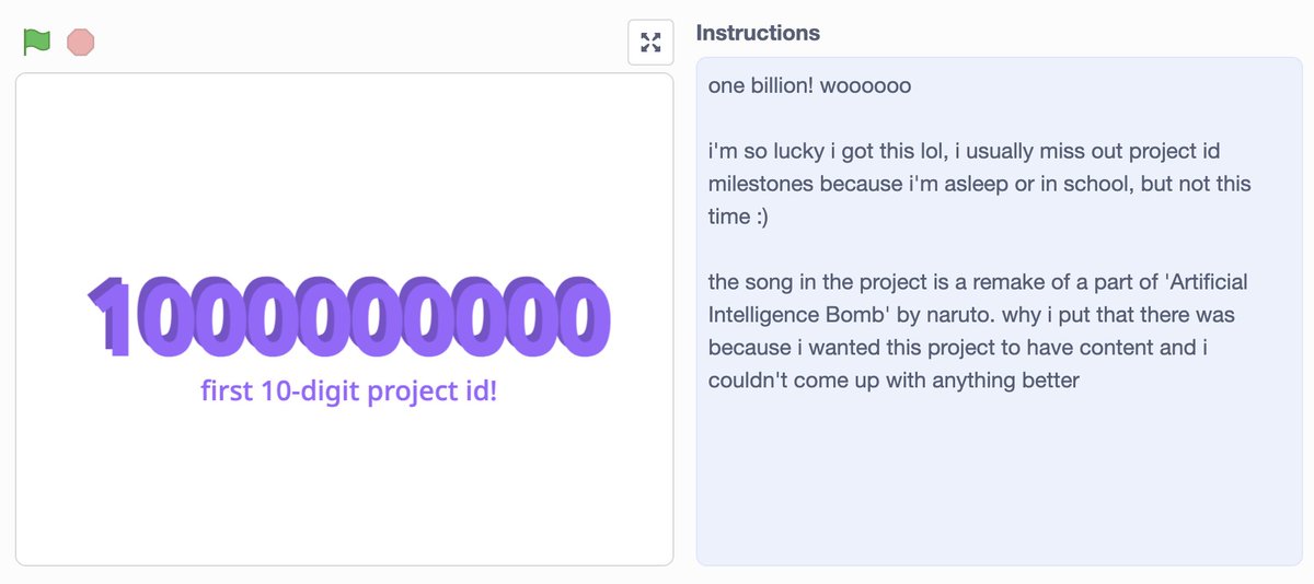 Someone just created the 1 billionth #Scratch project! scratch.mit.edu/projects/10000… Sending big thanks and appreciation to the millions of young people around the world who have imagined, created, shared, and learned with Scratch! Keep on Scratching!