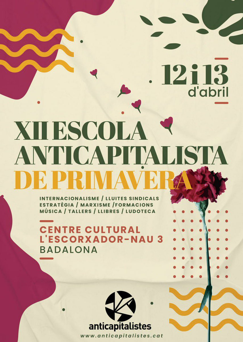 Bona tarda: L’Escola Anticapitalista de Primavera de #Badalona dedica el cap de setmana a Palestina i internacionalisme; Lenin i l'estratègia; al periodisme activista i al sindicalisme i l'habitatge t.ly/Oj-vT