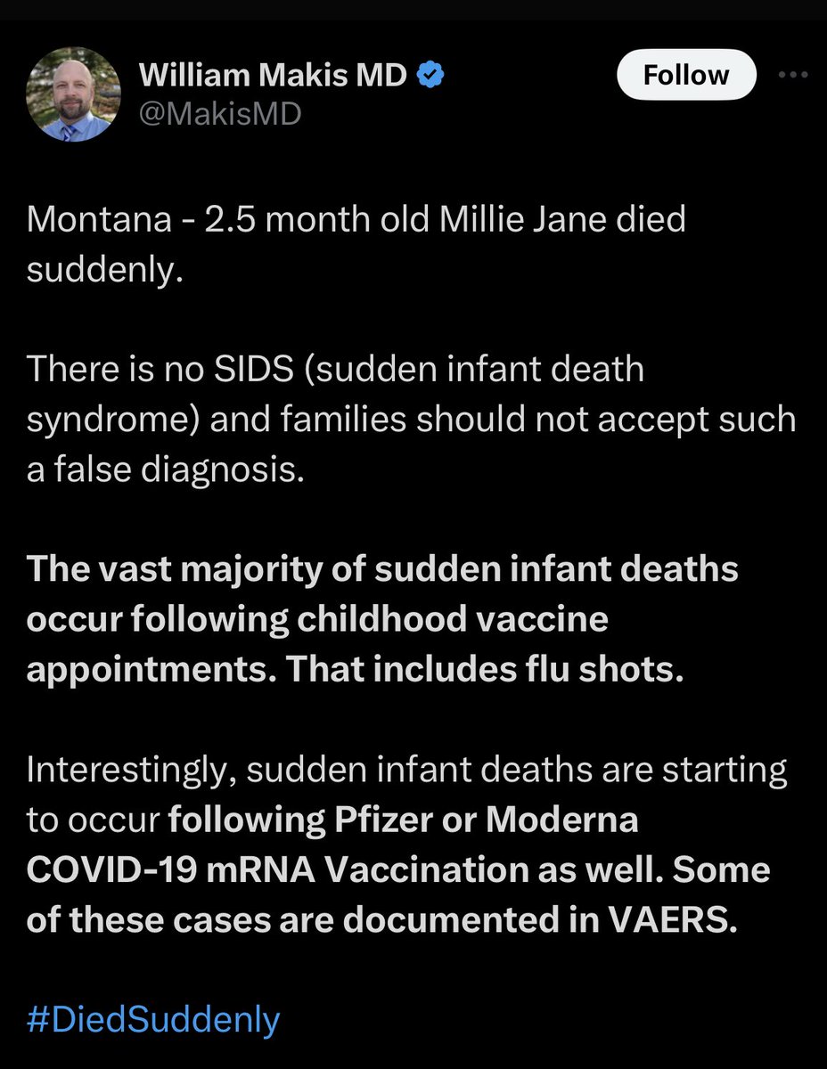 In yet an another instance, Makis ghouls  to a new low.  No he targets the death of a 2.5 month old 

While he never makes an exact claim that vaccines caused the infants death, he uses temporal associations with death and timing of vaccinations

Despicable

#GhouledSuddenly