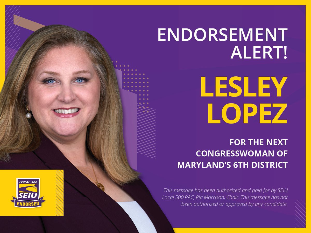 Join us in supporting @LesleyJLopez for Congress in Maryland District 6! As a second-generation union member and a member of SEIU Local 500, she’s a proven champion for working families.