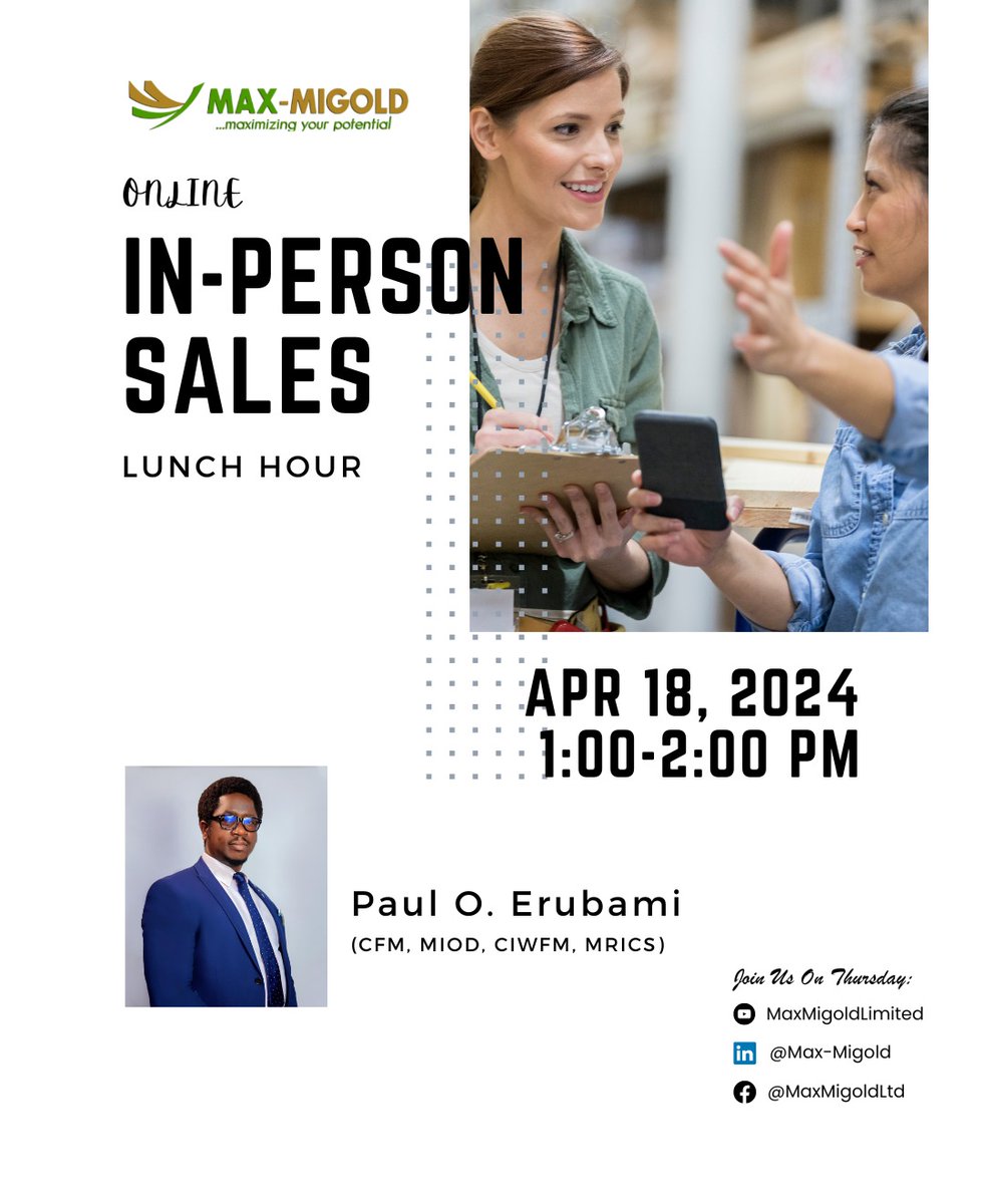 We're excited to invite you to our lunch hour discussion on Thursday, 18th at 1pm. Get ready to gain valuable insights and skills on In-Person sales. Zoom meeting details: Meeting ID: 863 1162 6004 Passcode: 203447 Don't miss out on this golden opportunity! #sales #skills