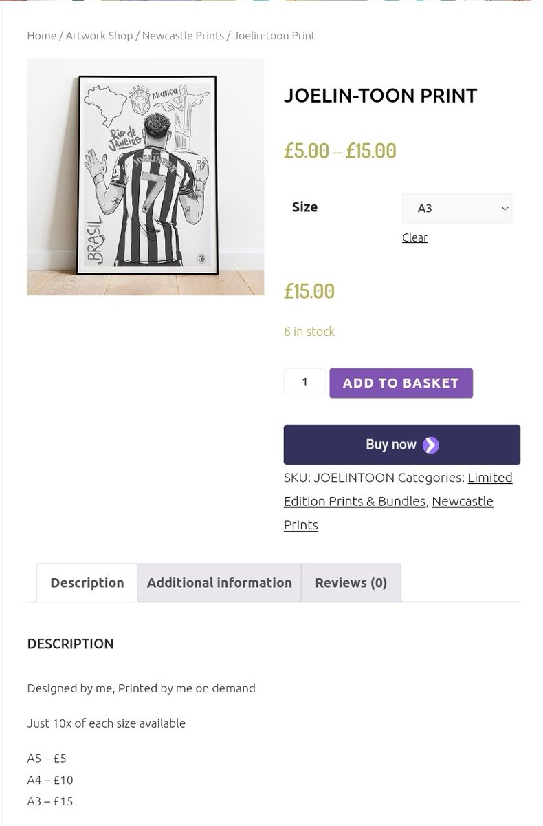 Restocked some more A4's as these sold out this morning... There's now: 7x A5 Left 6x A4 Left 6x A3 Left #NUFC #Matty723 #Joelinton