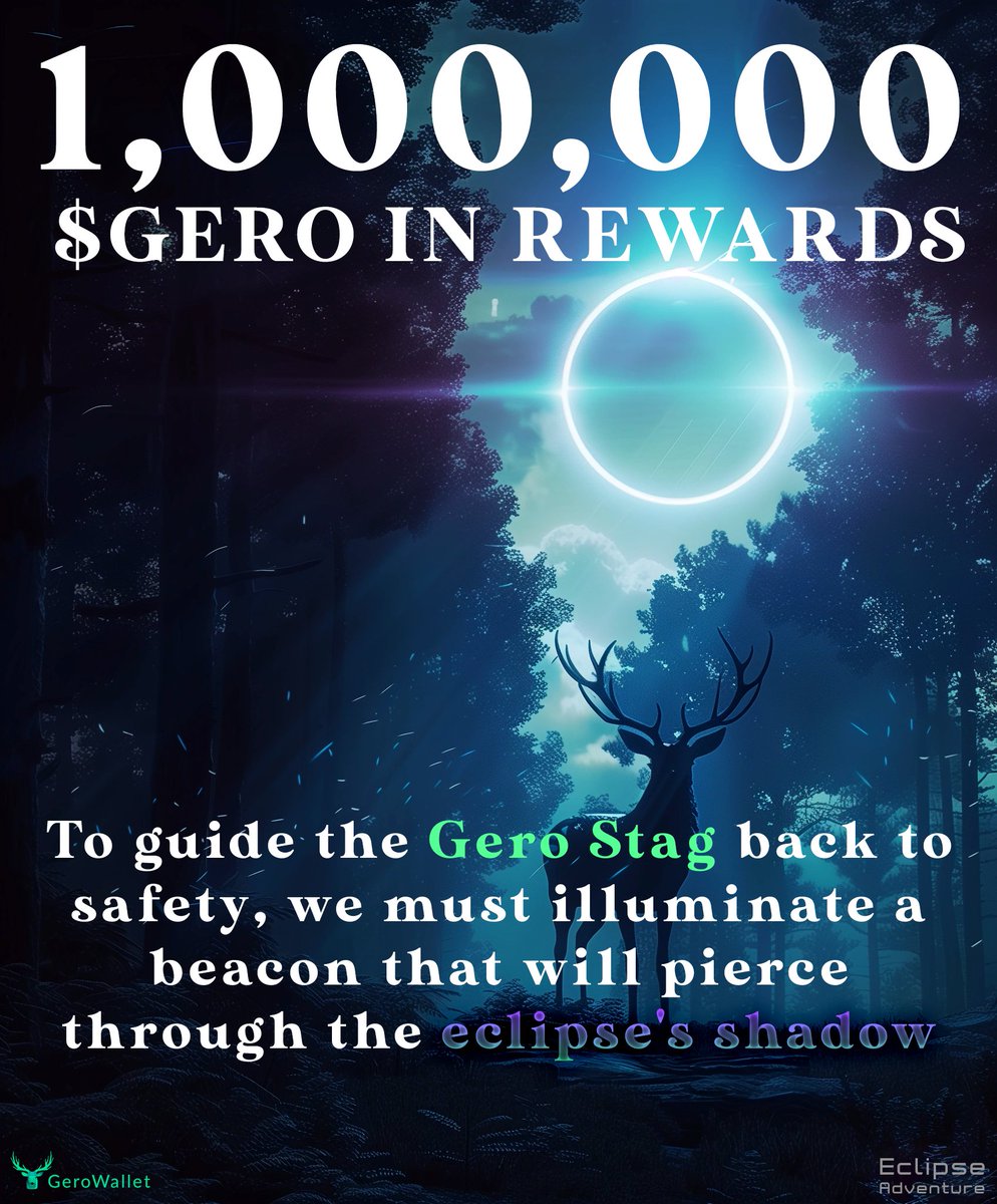 🔦 Let’s bring the Gero Stag safely home! Light the beacon to cut through the eclipse’s shadow. 🗝️ The secret? Engage with your favorite projects and communities. 🚀 COMMENT and TAG your favorite Cardano project. The project with the most mentions will earn 200,000 $GERO…