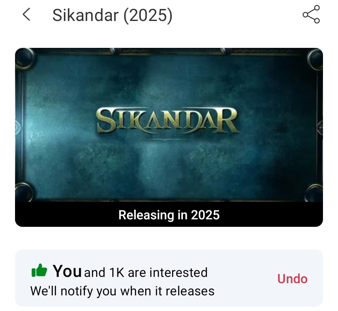 1000 interest rates completed in just few hours. 🔥 Dear Salmaniac plz mark your interest for Megastar #SalmanKhan’s next biggie titled #Sikandar on BMS.