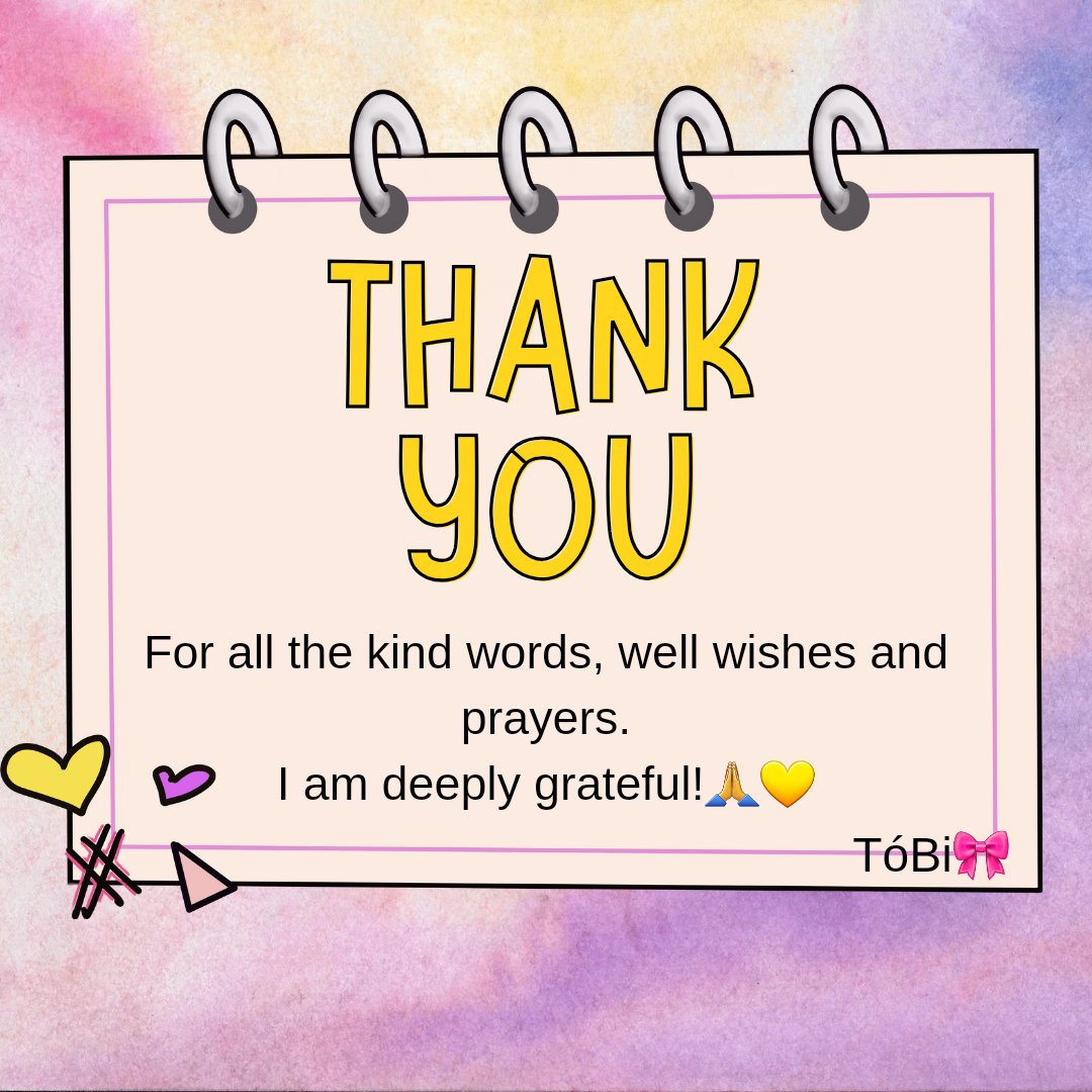 I appreciate you all for the overwhelming show of love, for the calls, texts, posts, reposts and spaces. I am grateful! Thank you! 🙏❤️ #TóBi🎀