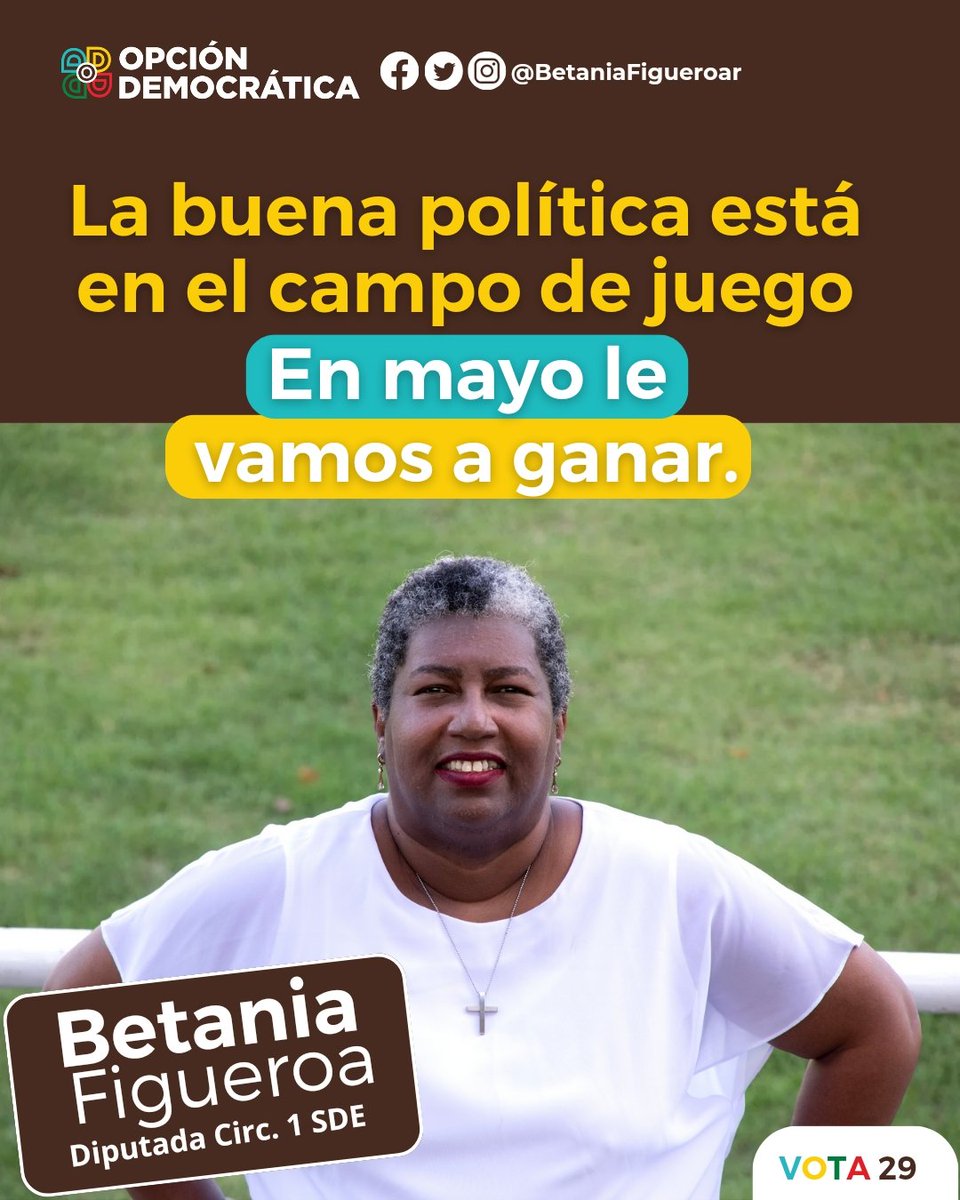 Que tiemble la mala política, contigo le vamos a ganar. 💪🤎 #Vota29 #OpciónDemocrática #BetaniaDiputada