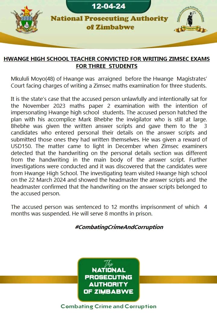 Teacher convicted for writing ZIMSEC Exams for three students #NTVNews #BeyondYourImagination #zimbabweanstories