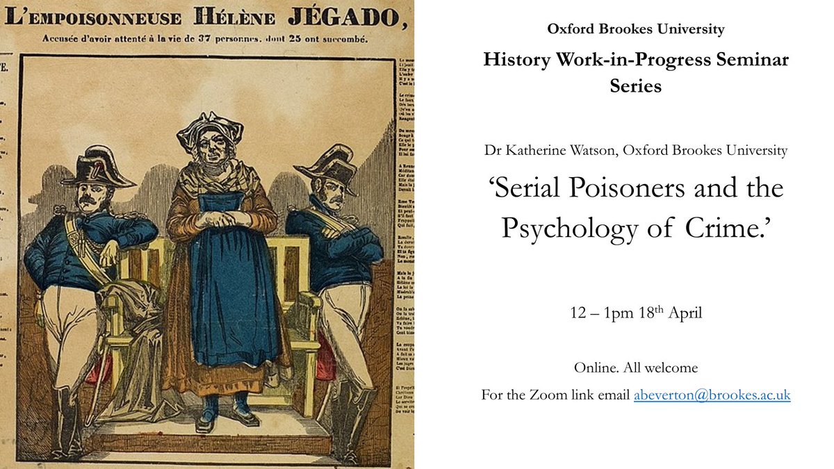 Hi @CrimHistSocJour @ourcriminalpast and @historyandcrime your followers might be interested in this online History talk happening 12pm 18th April: 'Serial Poisoners and the Psychology of Crime.' All welcome. DM me for the Zoom link
