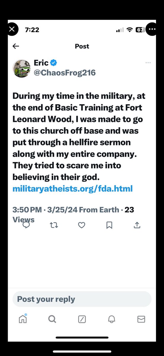 @ChaosFrog216 the military will never force a soldier to go to church , let alone take em off base for it. Eyes are watching.