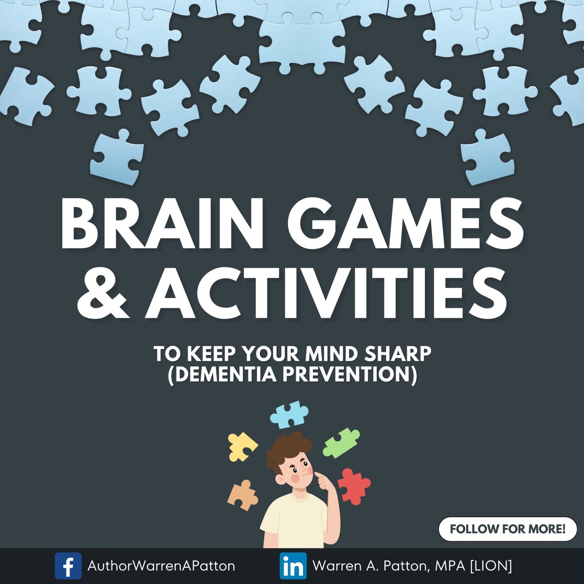 Keep your brain healthy!  

Did you know that playing board games and crossword puzzles are some ways to prevent further decline and maintain a healthy brain? As simple as these activities are, they can sharpen your mind and help you take control of your brain health.