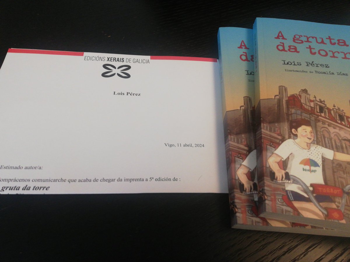 Chegou á casa a quinta edición de #AGrutaDaTorre de @Xerais, Premio Agustín Fernández Paz de literatura xuvenil. Un libro que só nos dá alegrías❤️💜, coas ilustracións de @Ladyvacaloura Rosalía Díaz.