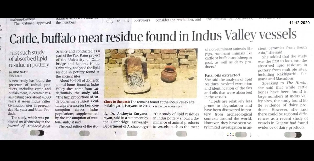 The Indian PM today equated “eating meat” with Mughals. Here is a Hindu article from Dec 2020, about archaeologists discovering the presence of cattle & buffalo meat in ceramic vessels dating back about 4600 years at IVC. The Indus Valley civilisation diet had dominance of meat.