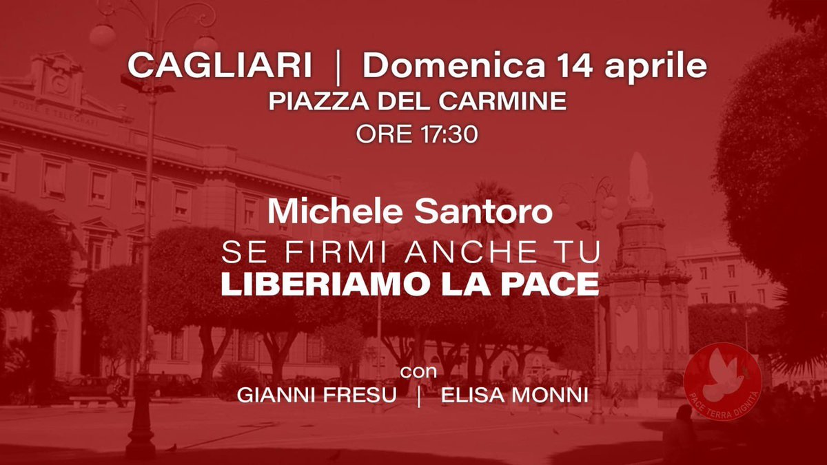 Michele Santoro a Cagliari 📍Domenica 14 aprile, ore 17.30, Piazza del Carmine [l’evento sarà trasmesso anche in Diretta Streaming sui canali social ufficiali]