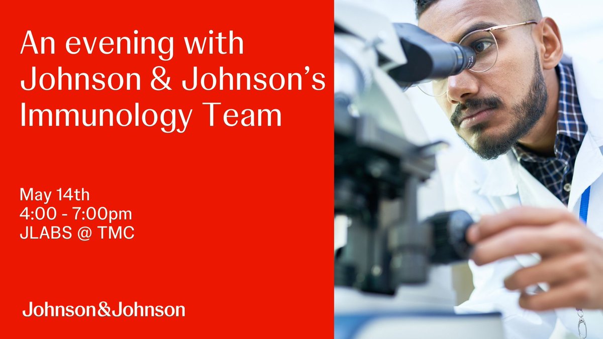Join us for ‘An evening with Johnson & Johnson's Immunology Team’. 📅 May 14 ⏰ 4PM CST 📍 JLABS @ TMC Johnson & Johnson Innovative Medicine experts will gather to highlight what the future could look like for this ever-growing Immunology field. RSVP: jji.jnj/MWTMC