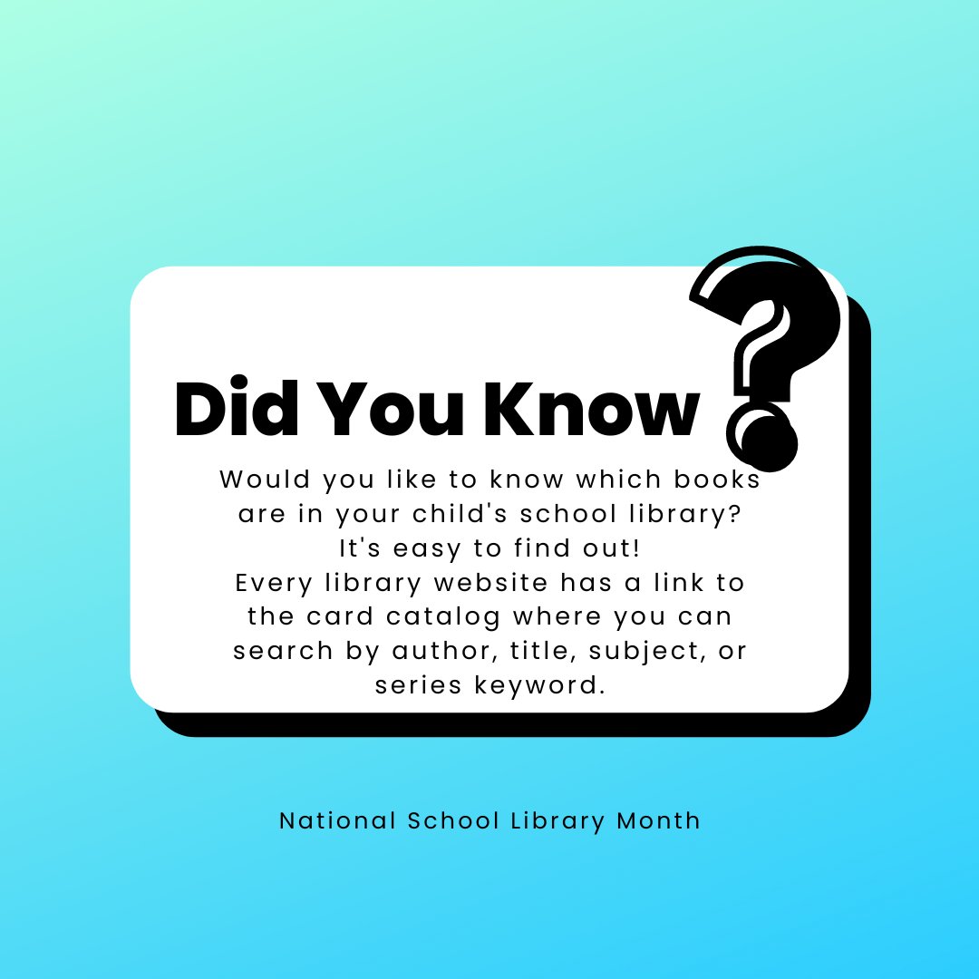 Willowridge HS Library (@thewhslibrary) on Twitter photo Would you like to know which books are in your child's school library? It's easy to find out! Every library website has a link to the card catalog where you can search by author, title, subject, or series keyword.
<a href="/FBISD_Libraries/">FBISD Libraries</a>
#FBISD
#NationalSchoolLibraryMonth
#HB900 Would you like to know which books are in your child's school library? It's easy to find out! Every library website has a link to the card catalog where you can search by author, title, subject, or series keyword.
<a href="/FBISD_Libraries/">FBISD Libraries</a>
#FBISD
#NationalSchoolLibraryMonth
#HB900