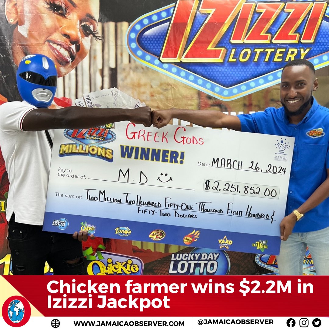 A St Thomas poultry farmer who struggled to keep his small business afloat due to a lack of capital and resources, had his fortunes changed dramatically when he won the largest Izizzi Greek Gods Jackpot prize of $2.2 million. jamaicaobserver.com/2024/04/12/chi…