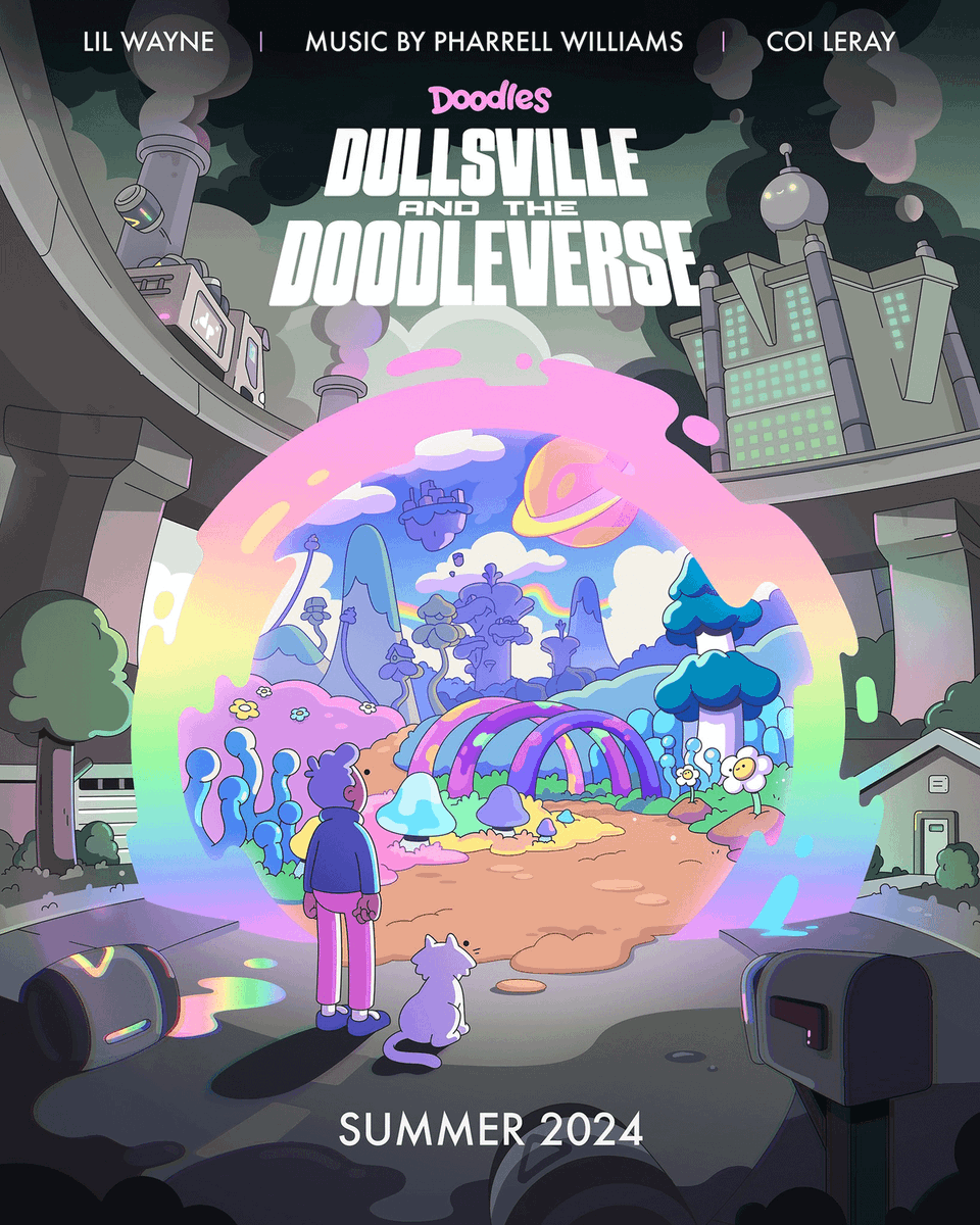 ICYMI: This summer, @doodles x @Pharrell are bringing you an all-new immersive animation experience ✨ The special will feature music by Pharrell along with exclusive tracks from Lil Wayne and Coi Leray, who also voice characters in the film. Plus, the Doodles team is also…