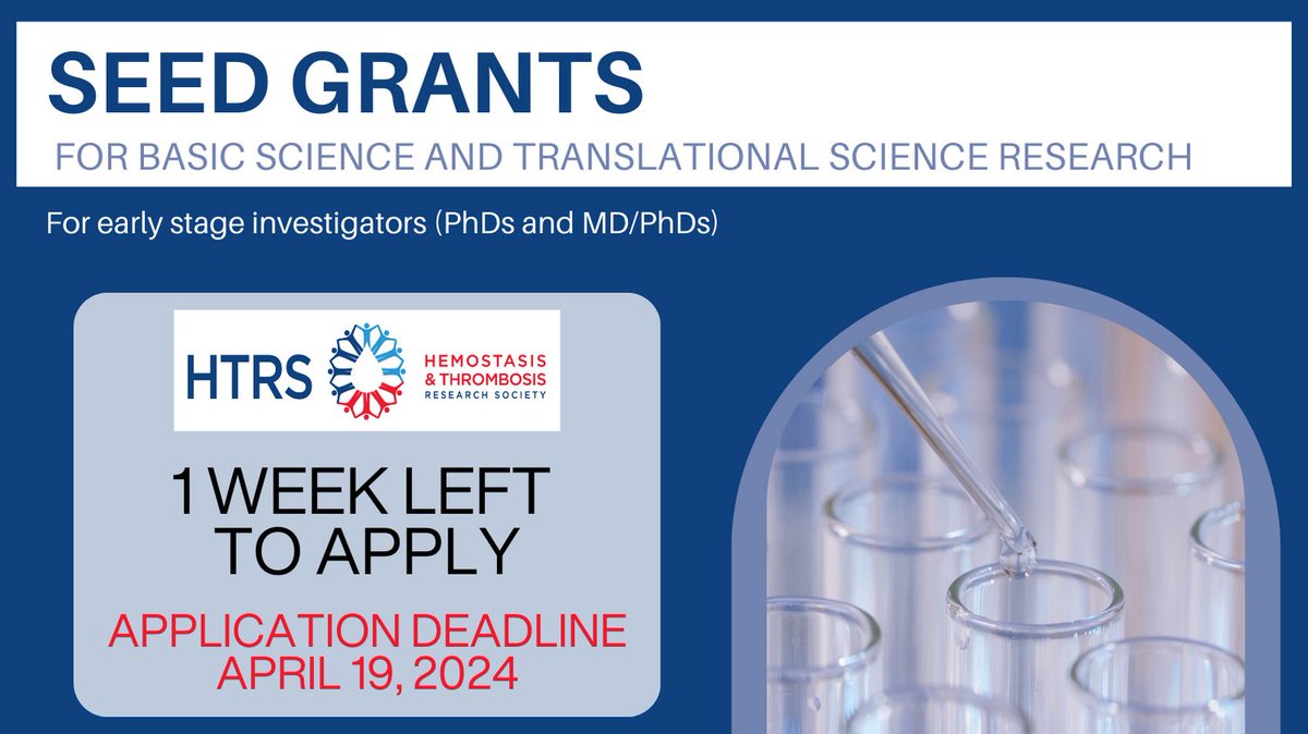 🔍 Seeking support for your hemostasis and thrombosis research? Look no further! The HTRS 2024 Seed Grants provide $7,500 to early-stage investigators. 🚀 Apply before April 19, 2024, and make a difference! #HTRSawards #hematology bit.ly/3ShFeMr