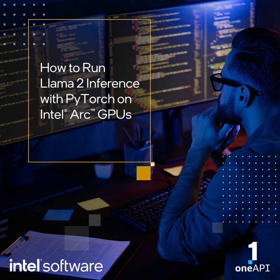 Did you know that you can run large language models (LLMs) like Llama 2 on your Intel Arc A-Series #GPU? Learn how to use the Intel Extension for @PyTorch to run the Llama 2 7B and Llama 2-Chat 7B: intel.ly/3TKq96P #oneAPI #LLM #IntelArc #Python