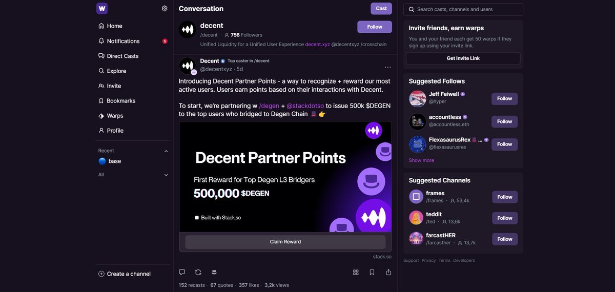 SecretoDefi's tweet photo. ¿Habéis visto la nueva función de MetaMask? 🤔

Si entráis al portfolio y clicáis en Explore, veréis el nuevo servicio que han integrado (se han copiado de Phantom, Leap...)

🔗 https://t.co/mlQn4YZzjS

Elegibilidad de Airdrops ‼️

Ahora si tu billetera califica en algún reparto, podrás comprobarlo aquí mismo 

En mi caso 2 claims pendientes:

· $DEGEN por usar Warpcast (me quedan 2 días para hacerlo)

· $ARB por el uso del bridge de Socket

Simplemente debes clicar en Claim Airdrop y te llevarán a las páginas oficiales

En el de Warpcast se hace todo desde la propia dAppc clicando en Claim Reward

En total 500.000 tokens a repartir 🪂

Si aún no te has creado la cuenta, hazlo YA: 

https://t.co/buC6y0uBoF

Los 5$ que cuesta ya están recuperados 😉

En Socket, 4.19 $ARB, 6$ gratis

¡Todo suma! 🤝

¿Que os parece está actualización de la billetera?